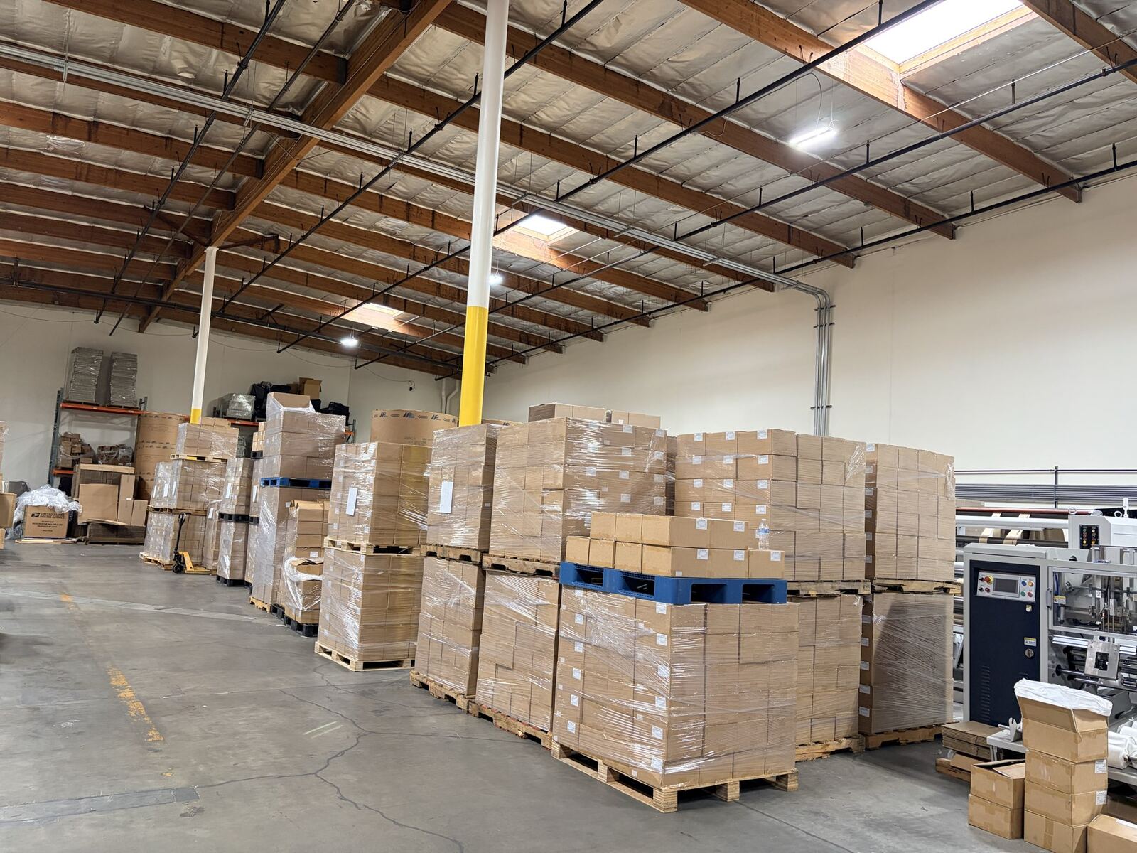 Palletized finished goods in warehouse